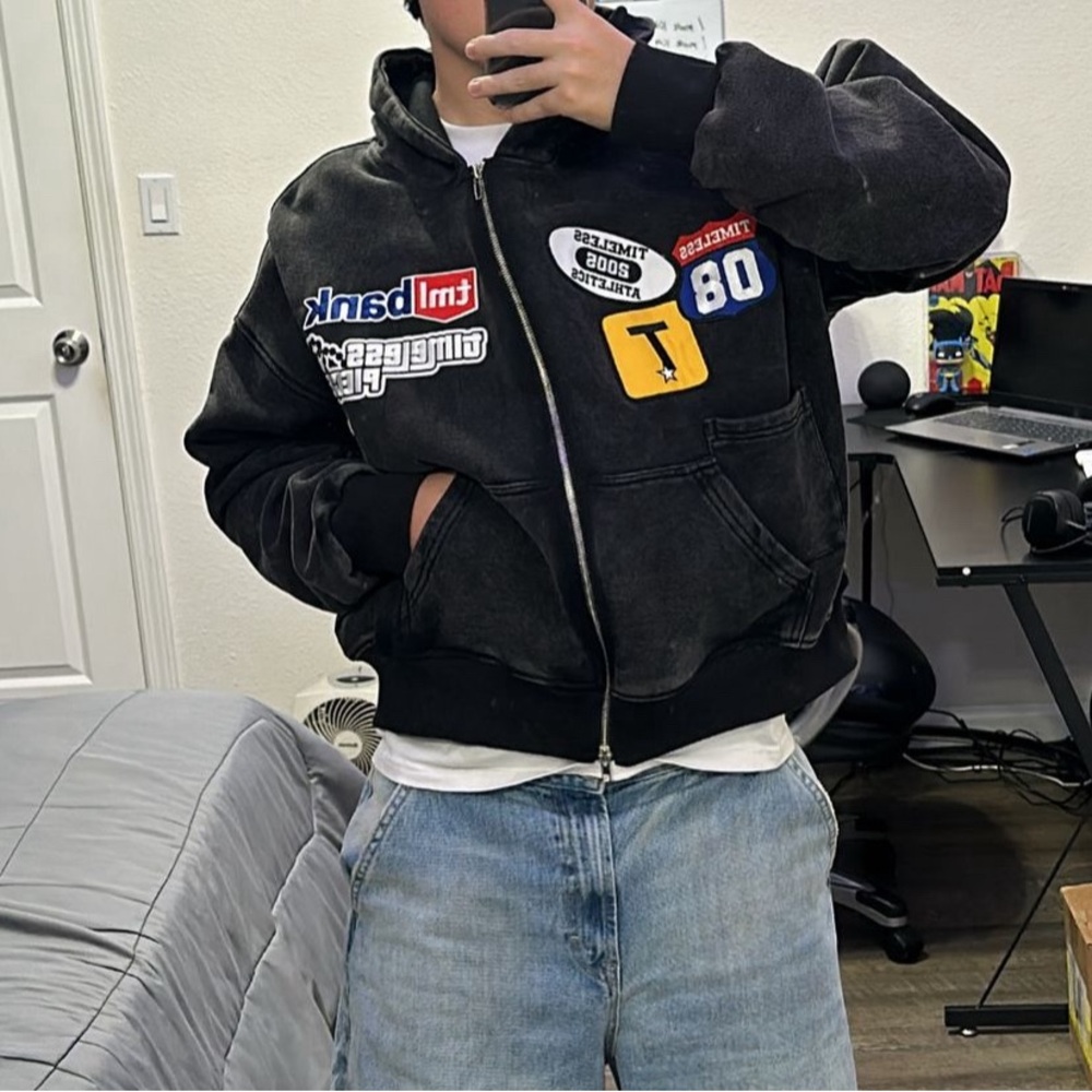NWT- timeless pieces sold out patchwork hoodie - black